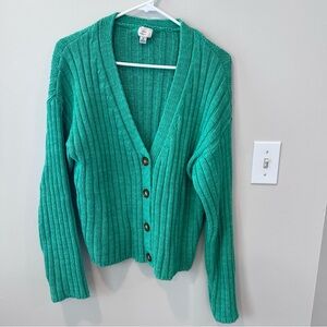 A New Day Green Ribbed Cardigan Sweater